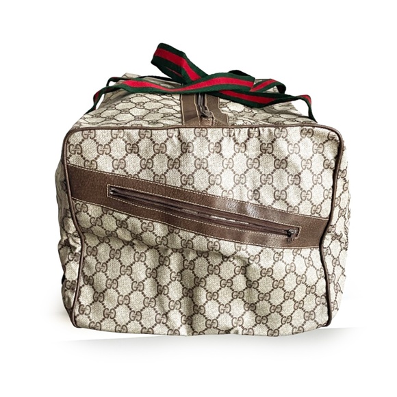 Gucci Duffle Bag GG Logo Canvas Brown Leather Trim Folding Travel Carry On 80s - Picture 14 of 15